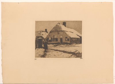 Snötäckta hus på en väg i Ede av Willem Witsen (signed by artist)