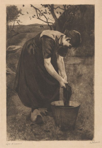 Bonden tvättar textilier i en hink av Willem Witsen (signed by artist)