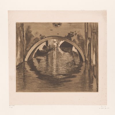 Utsikt under en bro med två roddbåtar Under bron, Venedig (originaltitel) av Willem Witsen (signed by artist)