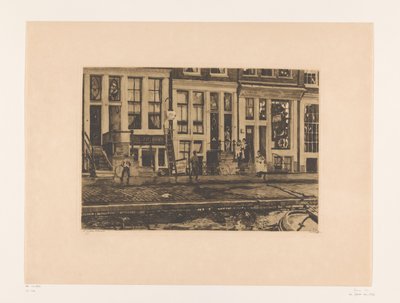 Vy över Oude Waal i Amsterdam Oude Waal med systrarna Veltkamps tvättmöjlighet (originaltitel) av Willem Witsen (signed by artist)