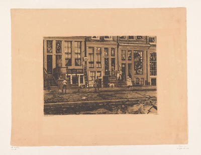 Vy över Oude Waal i Amsterdam Oude Waal med systrarna Veltkamps tvättmöjlighet (originaltitel) av Willem Witsen (signed by artist)