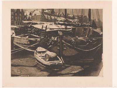 Vy över förtöjda fartyg i Oudeschans i Amsterdam Torvskepp i Oude Schans (originaltitel) av Willem Witsen (signed by artist)