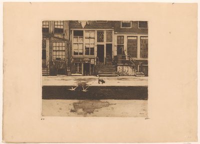 Vy över kanalhus i Amsterdam av Willem Witsen (signed by artist)