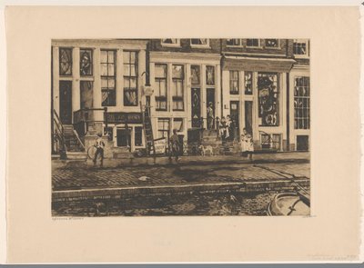 Vy över hus på Oude Waal i Amsterdam Amsterdam Oude Waal (titel på objekt) av Willem Witsen (signed by artist)