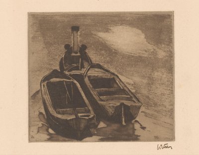 Bogserbåt med två pråmar av Willem Witsen (signed by artist)