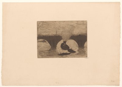Bogserbåt framför Waterloo Bridge i London av Willem Witsen (signed by artist)