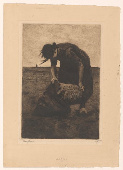 Framlutad potatisskördare med korg och säck av Willem Witsen (signed by artist)