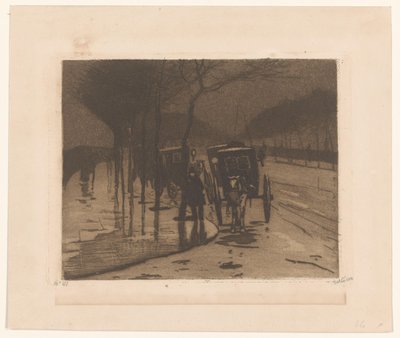 Väntande vagnar på Victoria Embankment i London av Willem Witsen (signed by artist)