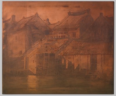 Batavia. hus på kali i stängd rad av Willem Arnoldus Witsen
