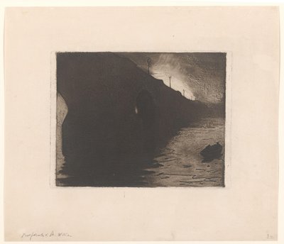 Vy över Waterloo Bridge i dimman i London av Willem Arnoldus Witsen