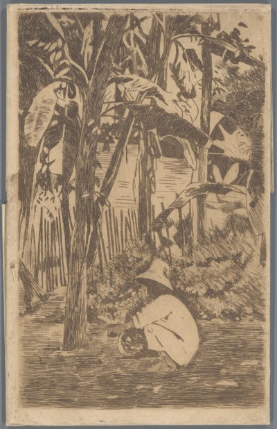 Hukande pojke i en trädgård, Buitenzorg av Willem Arnoldus Witsen