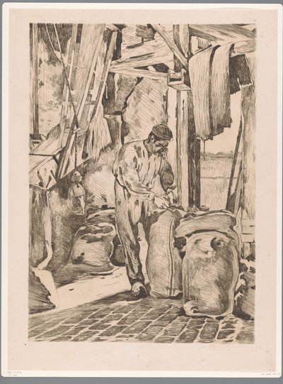 Miller i majskvarnen Wijk bij Duurstede stänger en påse Miller med öppen dörr (originaltitel) av Willem Arnoldus Witsen