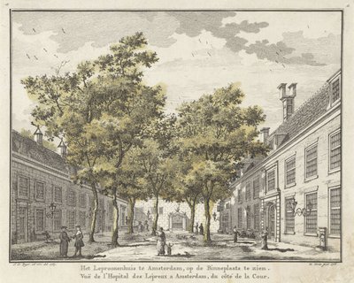 Utsikt över innergården till Leprozenhuis i Amsterdam av Willem Writs