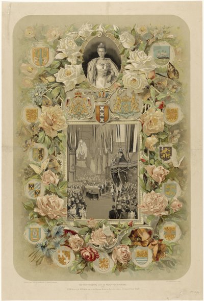 Till minne av HM Drottning Wilhelminas högtidliga kröning i Nieuwe Kerk i Amsterdam - 6 september 1898 (titel på objektet) av Willem Zwart