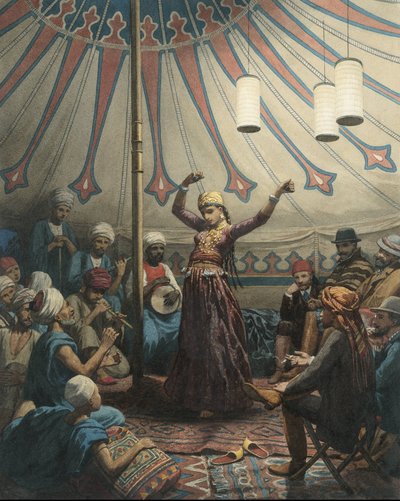 Egyptisk dansare i ett tält, med musiker och åskådare av Willem de Famars Testas