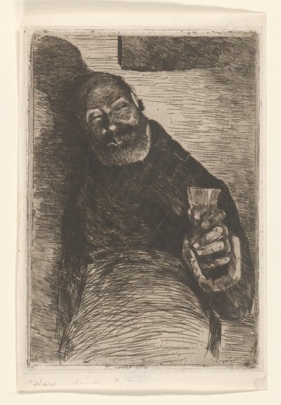 Drinker (originaltitel på objekt) Man med upphöjt glas (originaltitel) av Willem de Zwart (signed by artist)
