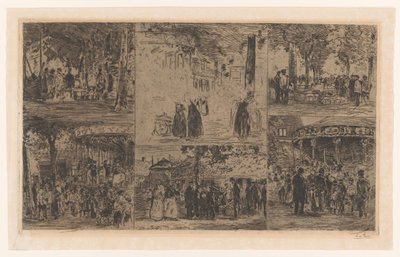 Sex skisser av en marknadsdag och en bymässa av Willem de Zwart (signed by artist)