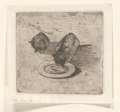 Två katter, en dricker från en tallrik Two Kitties (originaltitel) av Willem de Zwart