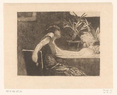 Kvinna vid ett bord med blommor (originaltitel) av Willem de Zwart