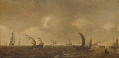 Seascape på stranden i Scheveningen av Willem van Diest (attributed to)