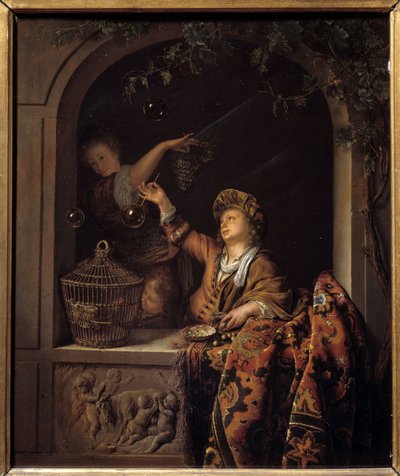 såpbubblor. Målning av Willem Van Mieris (1662 - 1747) av Willem Van Mieris