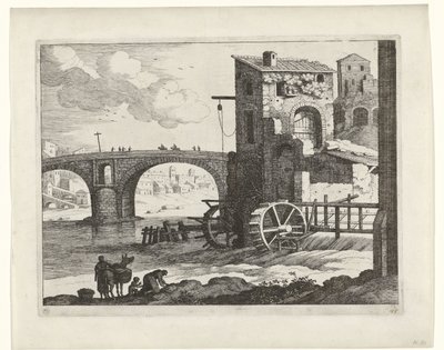 Bro och vattenkvarn Italienska landskap (serietitel) av Willem van Nieulandt (II)