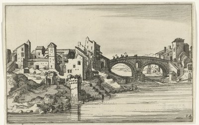 Bro över floden Romerska ruiner och kustlandskap (serie 1) (serietitel) av Willem van Nieulandt (II)