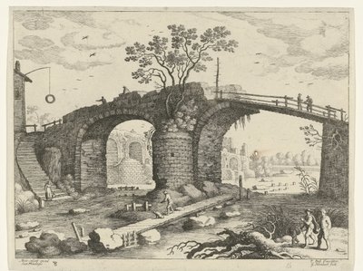 Bro över en flod Italienska landskap (serietitel) av Willem van Nieulandt (II)