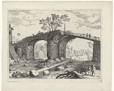 Bro över en flod Italienska landskap (serietitel) av Willem van Nieulandt (II)