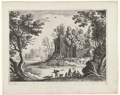 Bygger på en flod Italienska landskap (serietitel) av Willem van Nieulandt (II)
