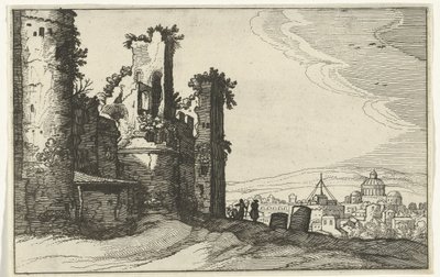 Utsikt över Rom från Monte Pincio Romerska ruiner och kustlandskap (serie 1) (serietitel) av Willem van Nieulandt (II)