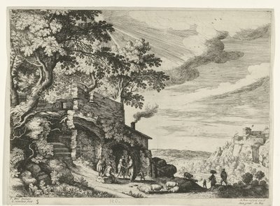 Herdar vid en ruin Italienska landskap (serietitel) av Willem van Nieulandt (II)