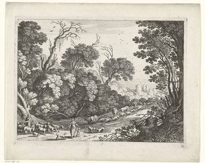 Herdar med flocken Italienska landskap (serietitel) av Willem van Nieulandt (II)