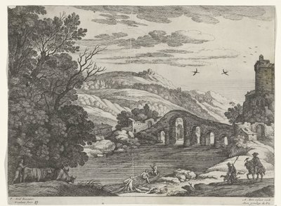 Landskap med en flod Italienska landskap (serietitel) av Willem van Nieulandt (II)