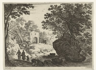Par och barn vid vattenkvarn Italienska landskap (serietitel) av Willem van Nieulandt (II)