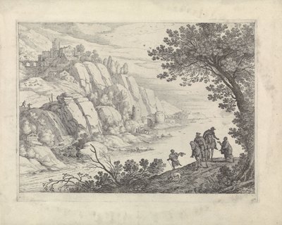 Ryttare och tiggare i ett landskap av Willem van Nieulandt (II)