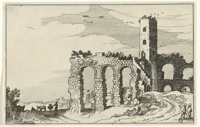 Ruin av akvedukten Romerska ruiner och kustlandskap (serie 1) (serietitel) av Willem van Nieulandt (II)