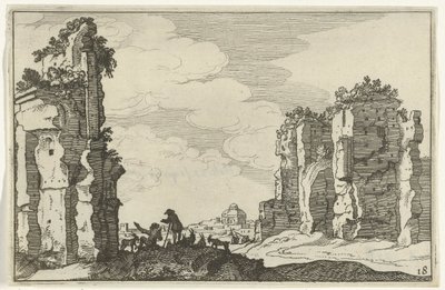 Ruin av Caracalla-baden Romerska ruiner och kustlandskap (serie 1) (serietitel) av Willem van Nieulandt (II)