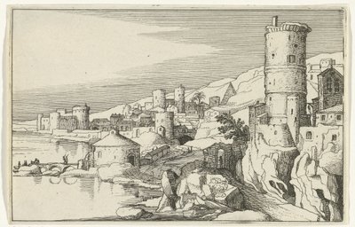 Stad med torn på vattnet Romerska ruiner och kustlandskap (serie 1) (serietitel) av Willem van Nieulandt (II)