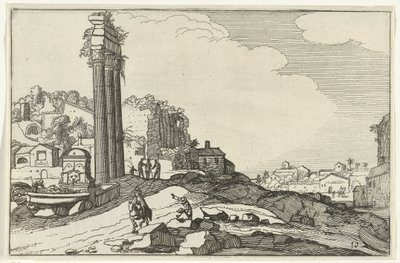 Castor och Pollux tempel Romerska ruiner och kustlandskap (serie 1) (serietitel) av Willem van Nieulandt (II)