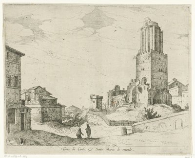Torre delle Milizie och Pantheon Torre di Conti e Santo Maria di retonde (titel på objekt) Utsikt över Rom (serietitel) av Willem van Nieulandt (II)