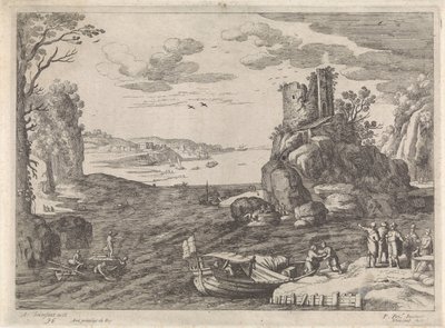 Flera fartyg i en vik Italienska landskap (serietitel) av Willem van Nieulandt (II)