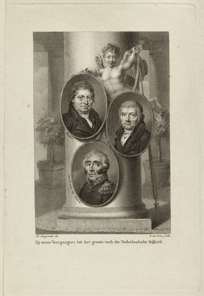 Minnesmärke med porträtt av Joan Melchior Kemper, Cornelis Anthony Fannius Scholten, Gijsbert Carel Rutger Reinier van Brienen van Ramerus. NL-HlmNHA 1477 53011449 av Willem van Senus