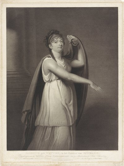 Porträtt av Johanna Cornelia Ziesenis-Wattier Ziesenis f. Wattier, i Epicharis karaktär (titel på objekt) av Willem van Senus