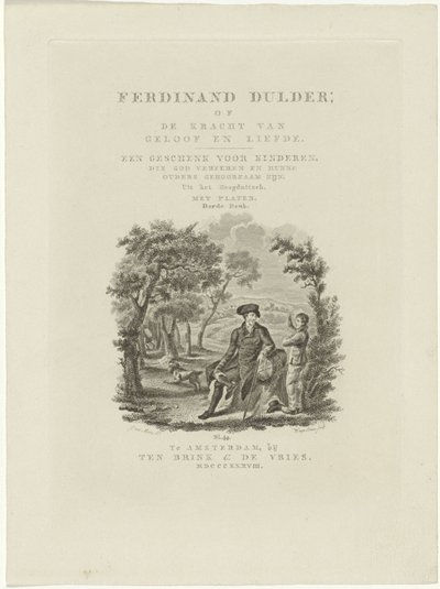 Sittande resenär och en pojke i ett landskap Titelsida för: J.G. Tobler, Ferdinand Dulder, 1838 av Willem van Senus