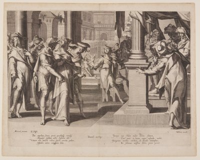Susanna inför Daniel, plansch 3 från Thrones of Justice (Thronus Iustitiae) av Willem van Swanenburgh