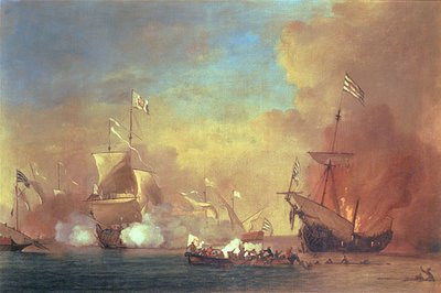 Barbary Pirates Attacker Ett Spanskt Fartyg av Willem van de IIVelde