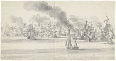 Slaget vid Katwijk (vänster sida), 1653 av Willem van de Velde (I)