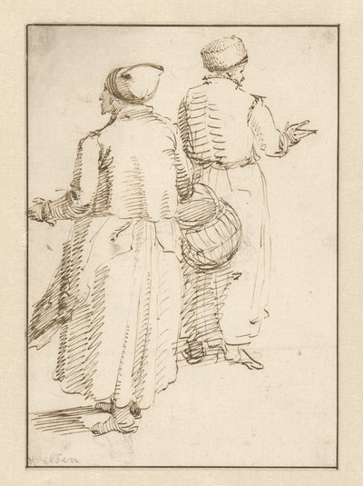 Man och kvinna i bondekläder, sedd bakifrån av Willem van de Velde (I)