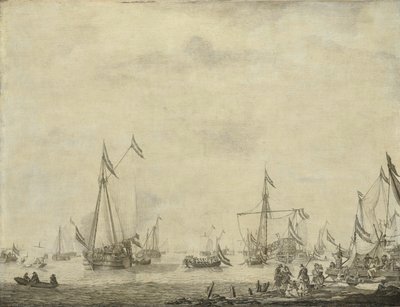 Royal Yacht and State Yacht Segla från Moerdijk med Charles II, kung av England, ombord, 1660 av Willem van de Velde (I)